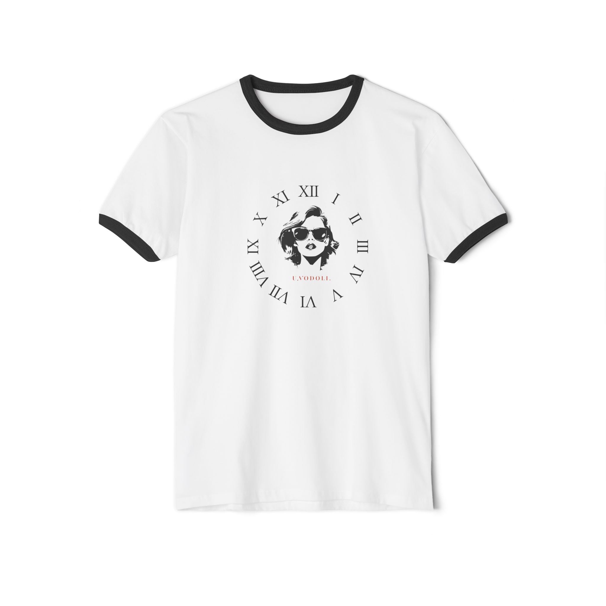 Retro Clock Face Ringer Tee — 'Timeless' Graphic T-Shirt
