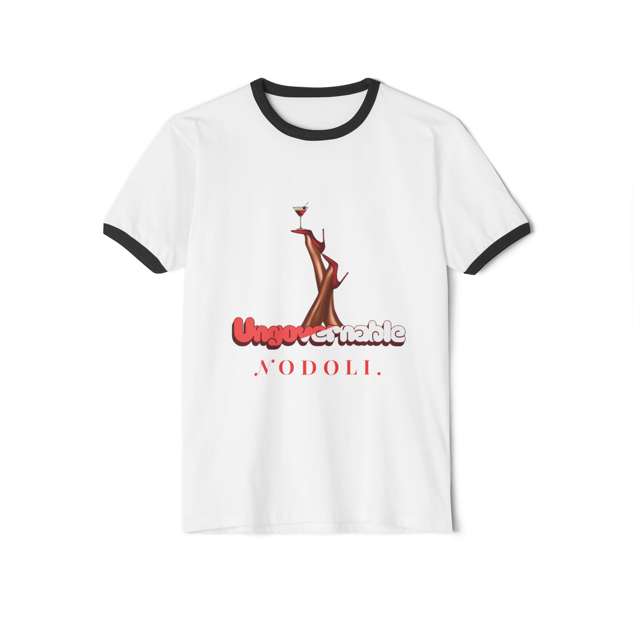 Ringer T-Shirt — 'Ungovernable Nodoli' Vintage Pin-Up Legs Graphic