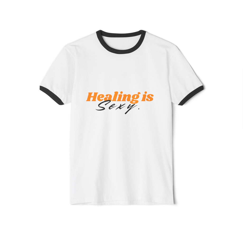 Ringer T-Shirt — Mysterious Woman with Rose Graphic