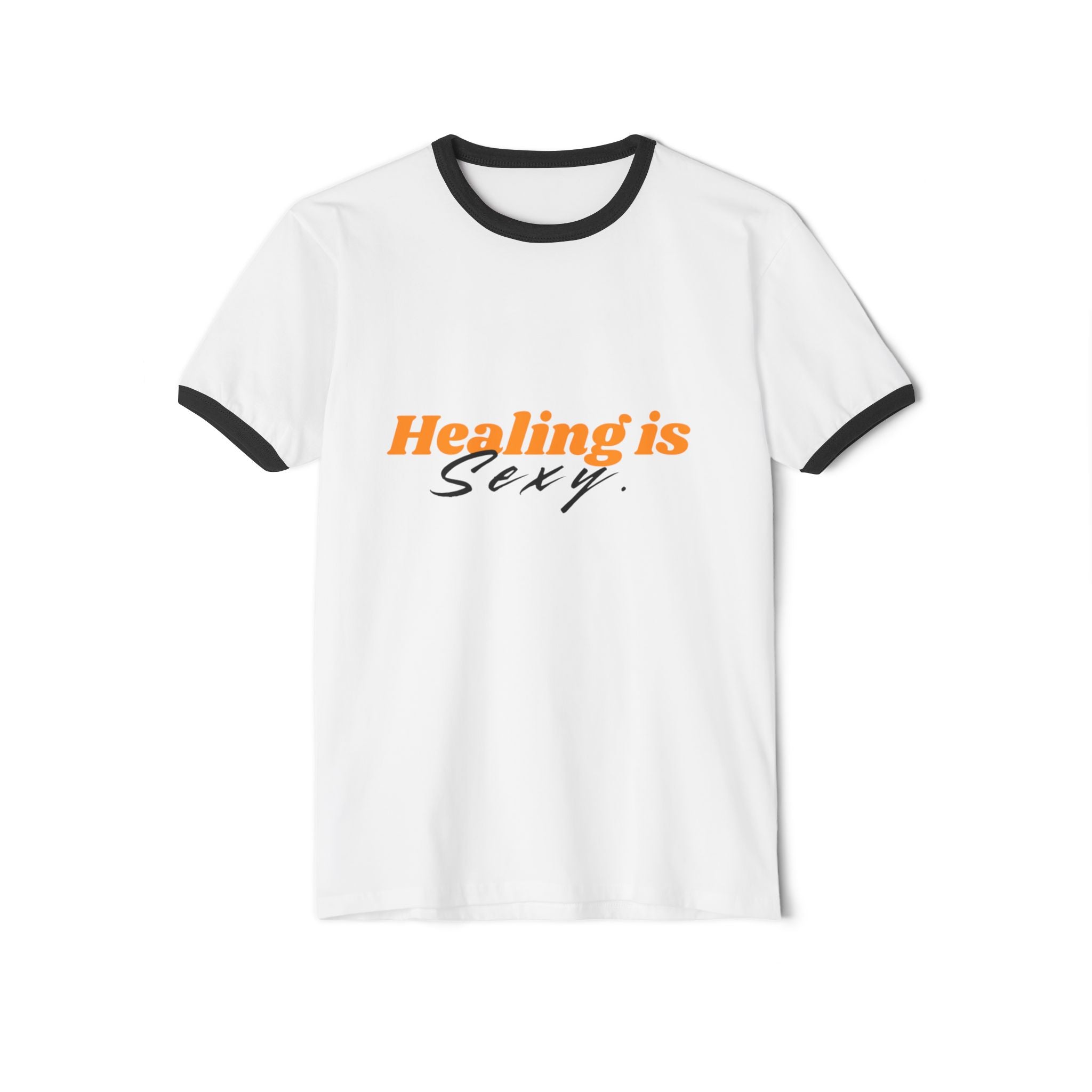 Ringer T-Shirt — Mysterious Woman with Rose Graphic