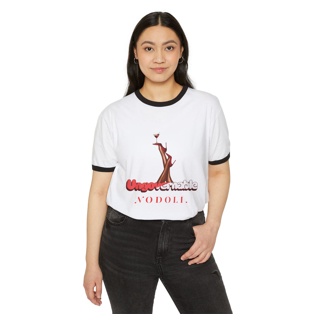 Ringer T-Shirt — 'Ungovernable Nodoli' Vintage Pin-Up Legs Graphic