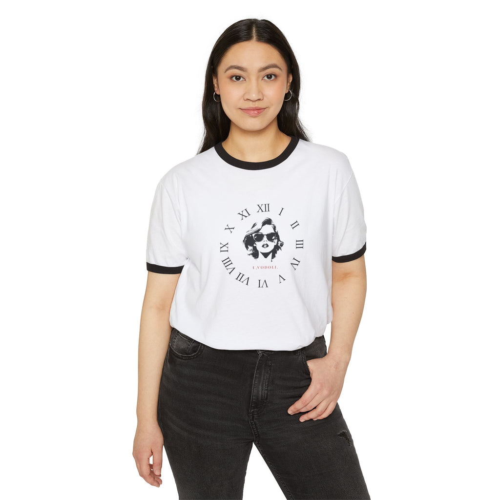 Retro Clock Face Ringer Tee — 'Timeless' Graphic T-Shirt