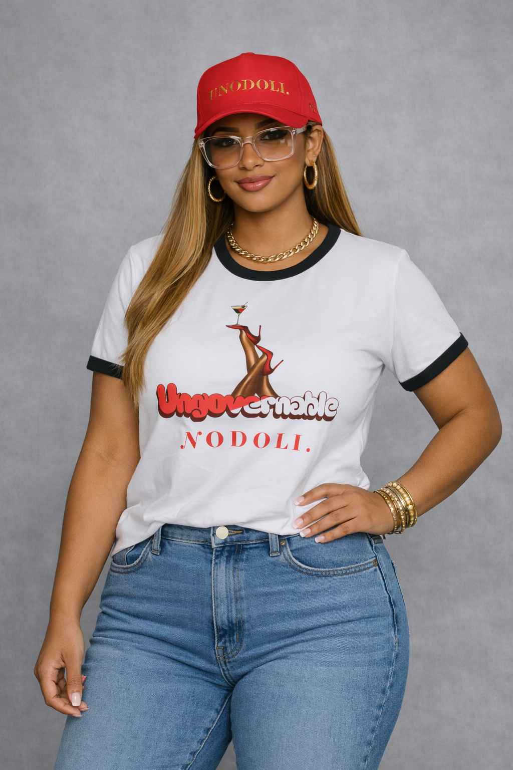 Ringer T-Shirt — 'Ungovernable Nodoli' Vintage Pin-Up Legs Graphic