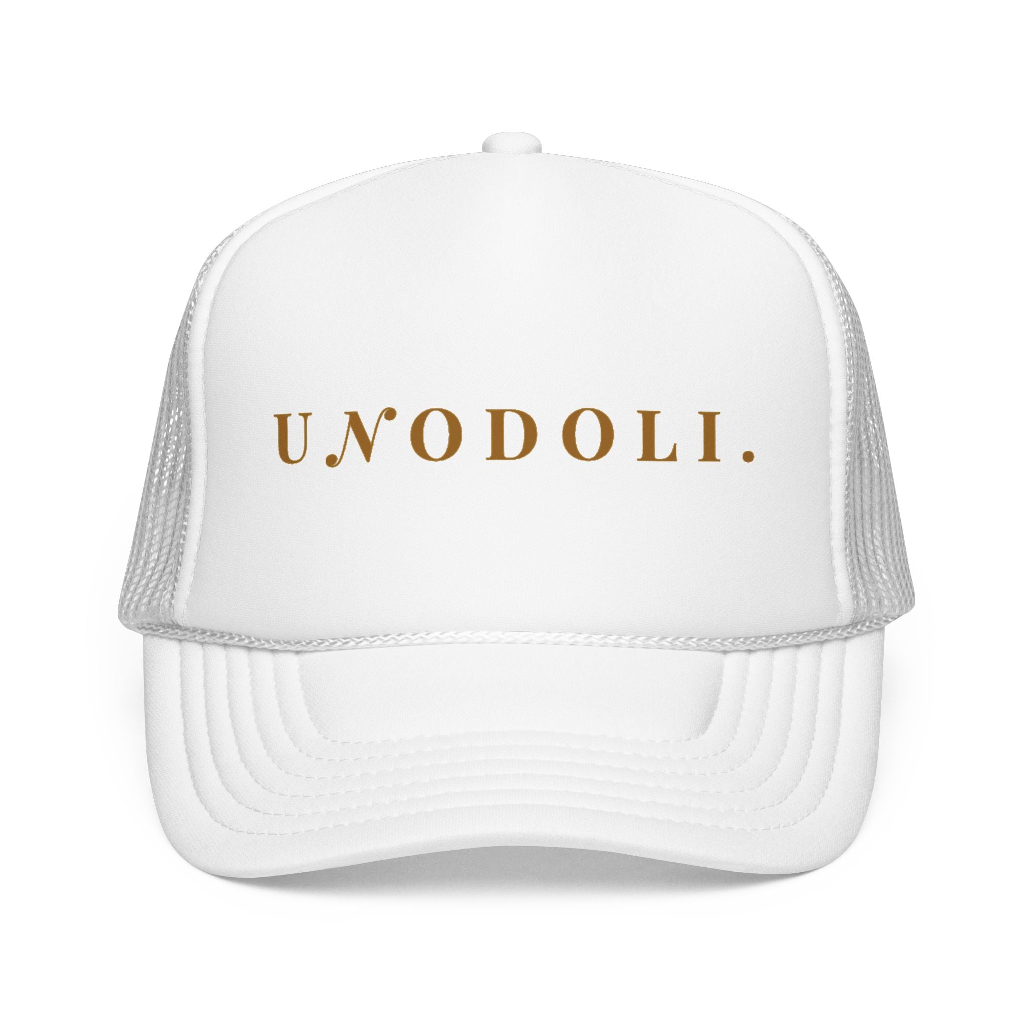 Unodoli Text Trucker Hat | Foam Mesh Cap, Vintage Lettering