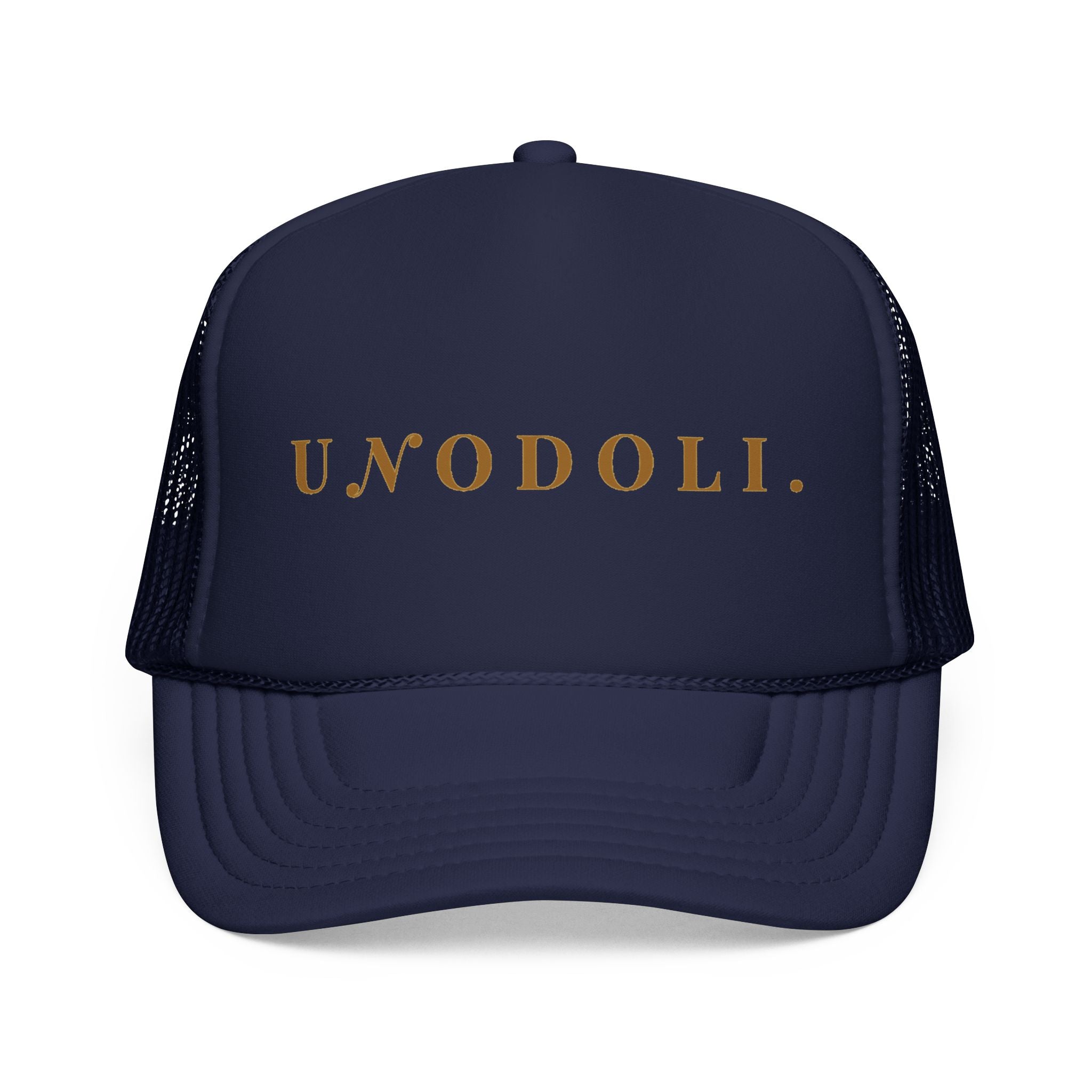 Unodoli Text Trucker Hat | Foam Mesh Cap, Vintage Lettering
