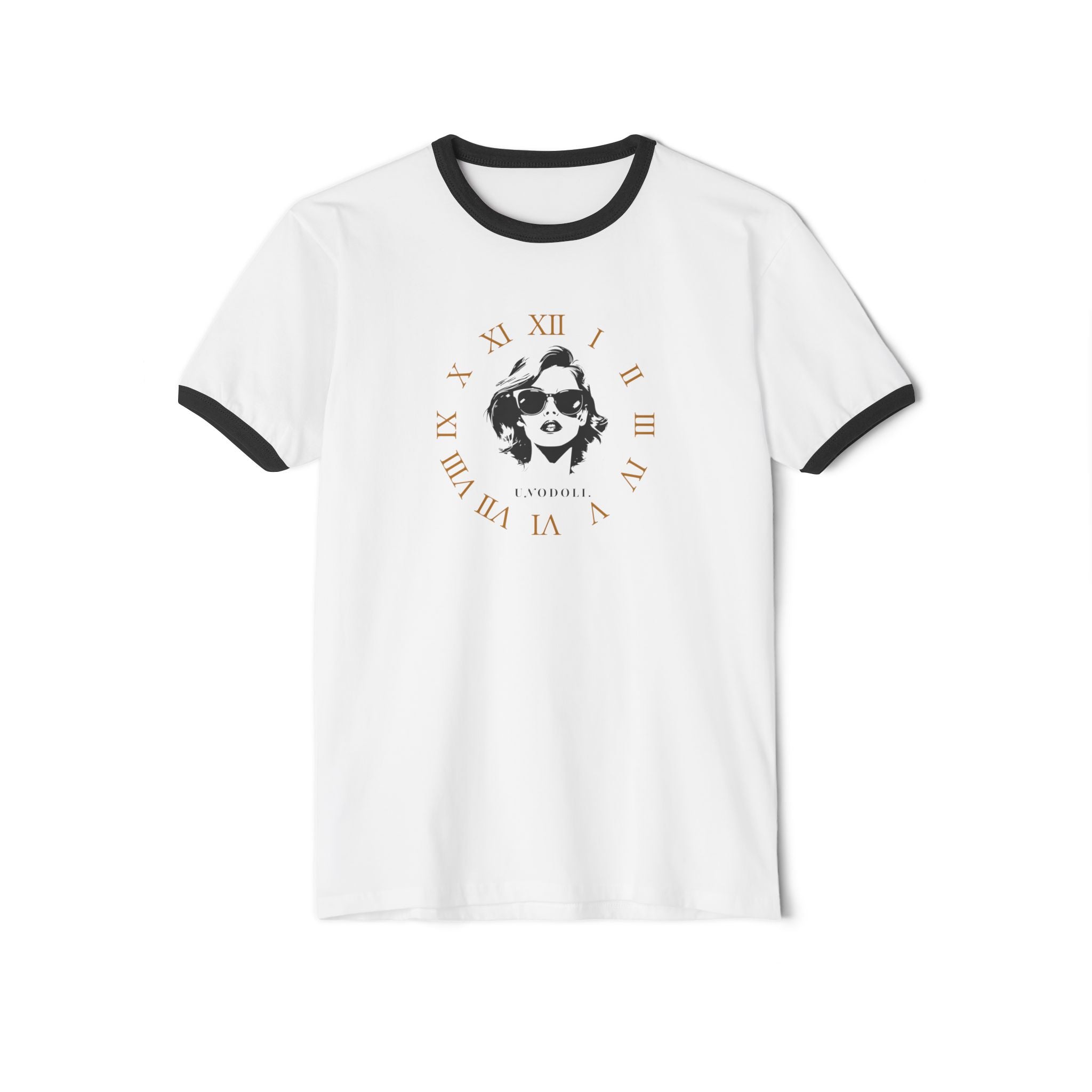 Retro Clock Face Ringer Tee — 'Timeless' Graphic T-Shirt