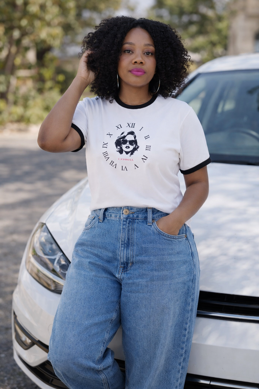 Retro Clock Face Ringer Tee — 'Timeless' Graphic T-Shirt
