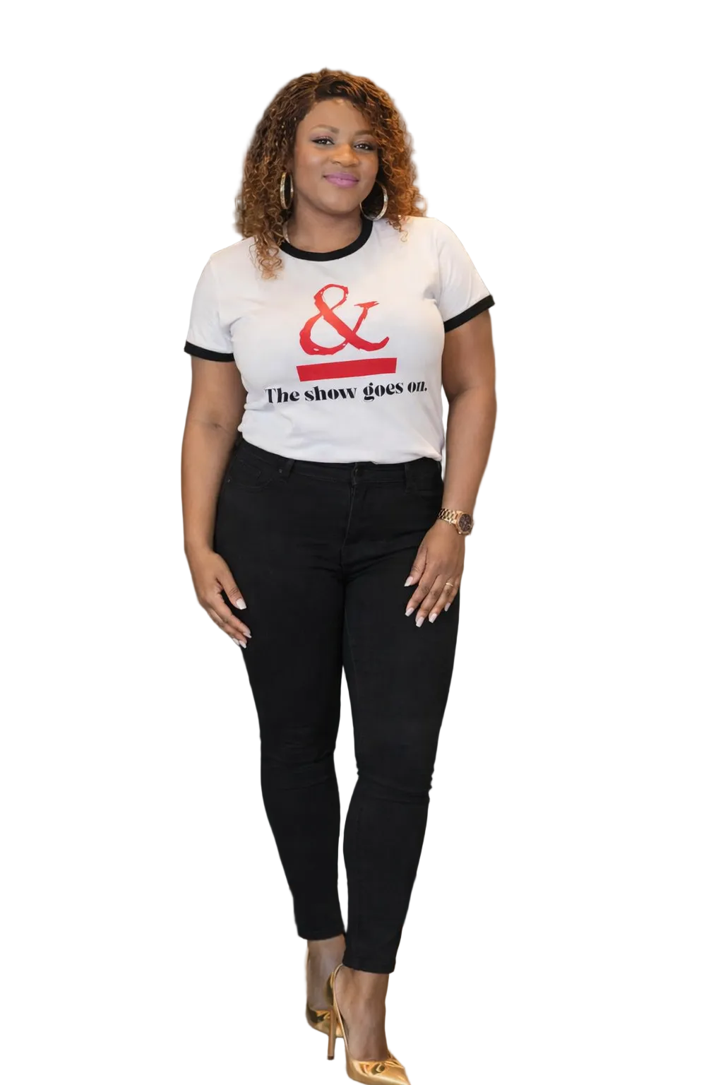 Ringer T-Shirt — “& The show goes on.” Minimalist Theater Quote Tee